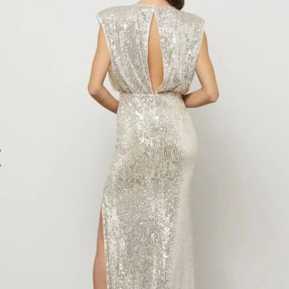 BCBG Max Azria Sequin Surplice Gown Dress Corozo Combo Medium - Picture 3 of 7